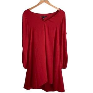 WHBM White House Black Market Dress Red Long Sleeve Boho Split sz 10